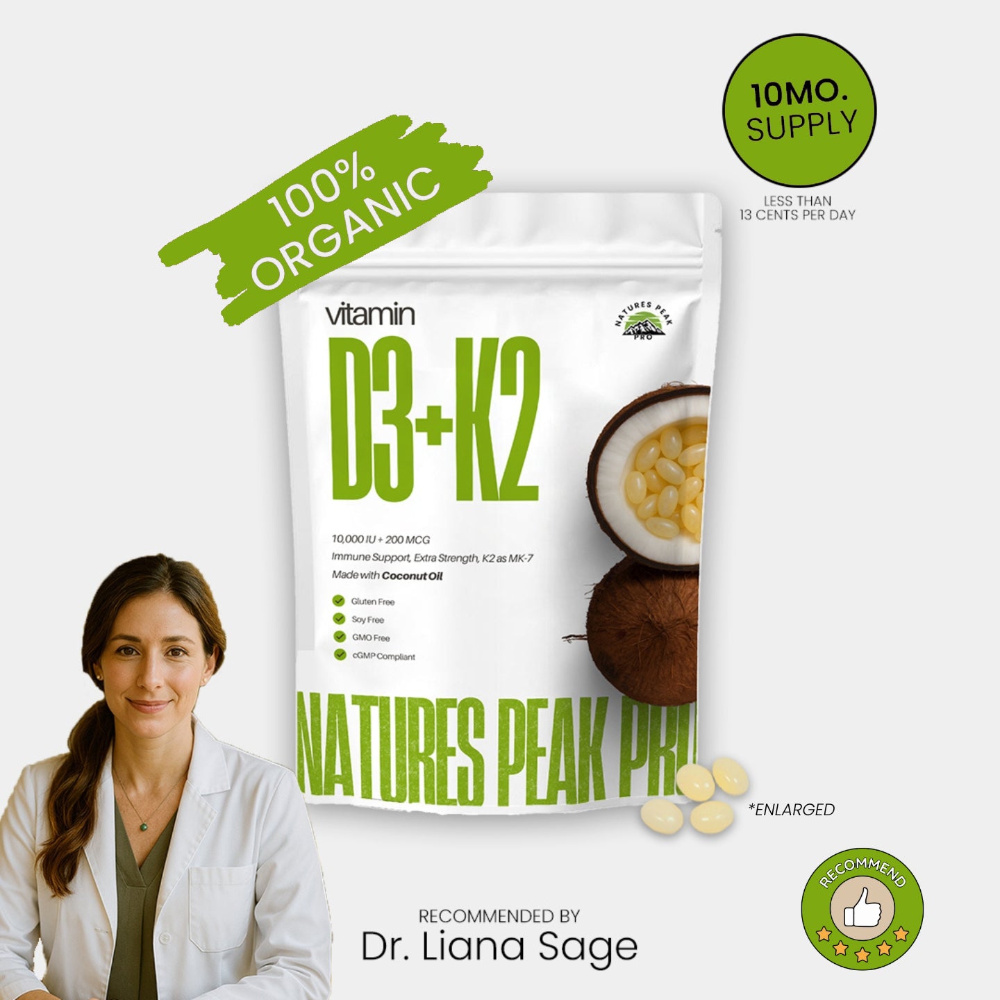 D3 + K2 (MK7) with Coconut Oil - 300 Softgels/Bag