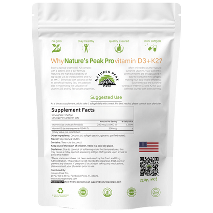D3 + K2 (MK7) with Coconut Oil - 300 Softgels/Bag
