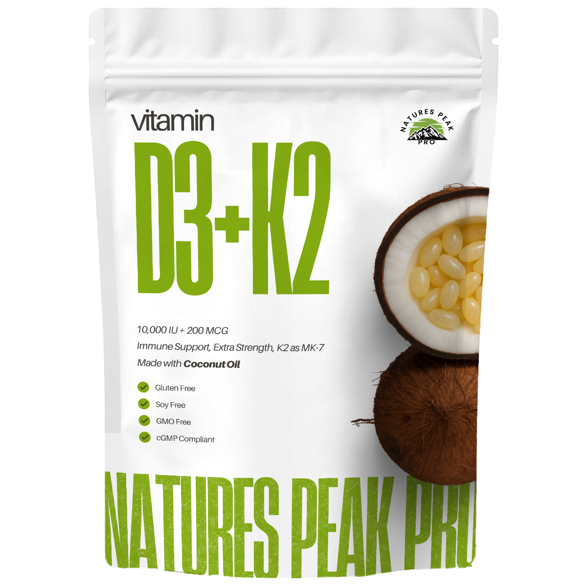 D3 + K2 (MK7) with Coconut Oil - 300 Softgels/Bag