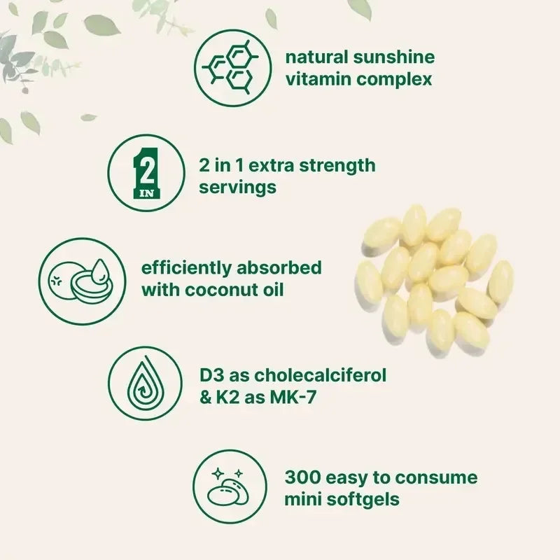 D3 + K2 (MK7) with Coconut Oil - 300 Softgels/Bag