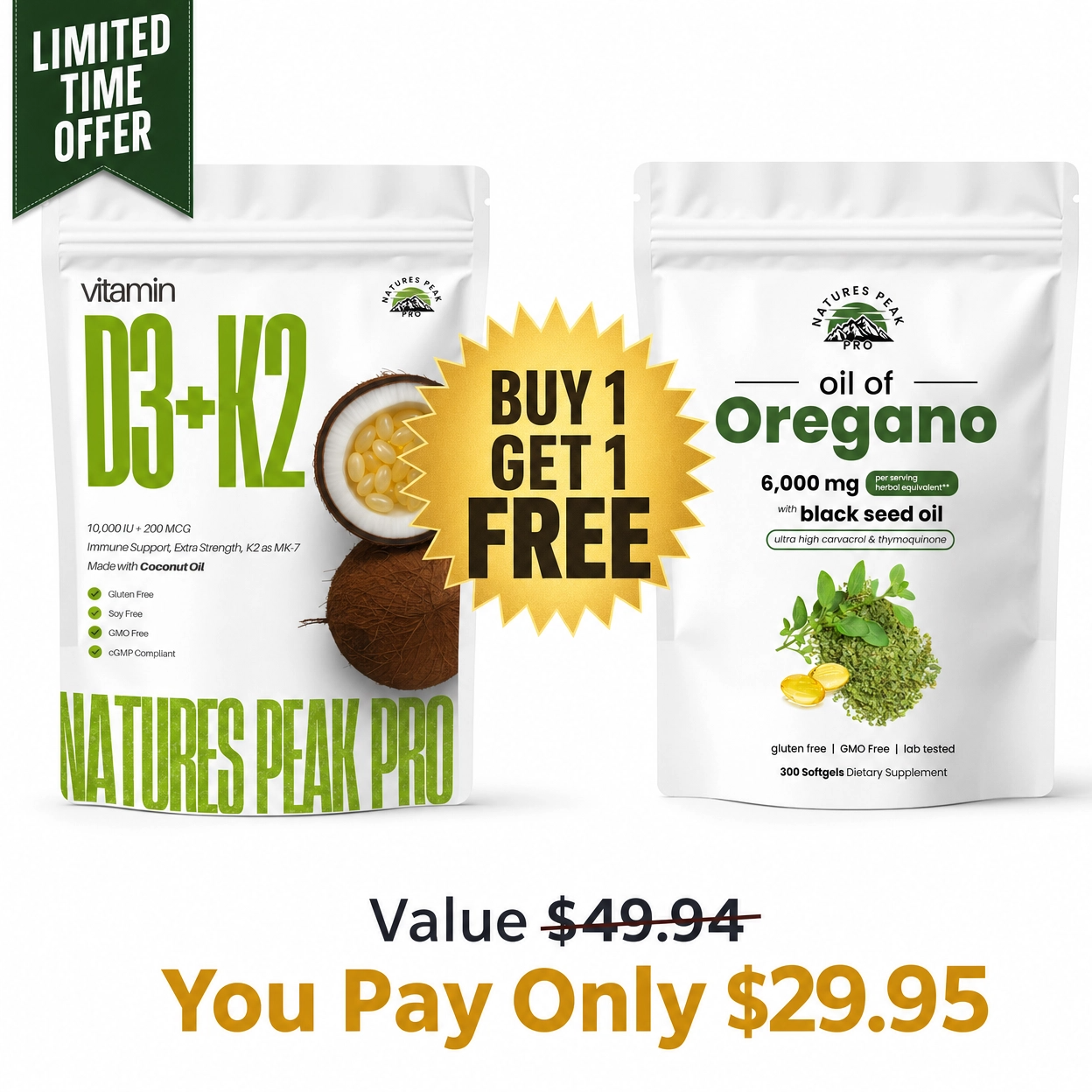 Buy 1 D3+K2 (MK7) with Coconut Oil, Get 1 Oil of Oregano FREE